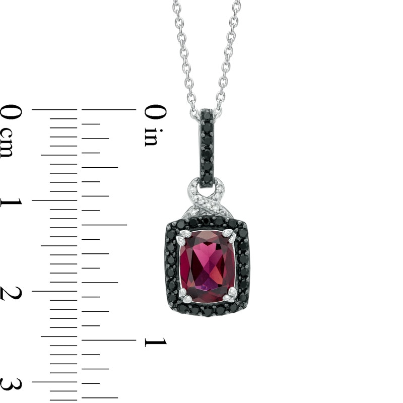 Cushion-Cut Rhodolite Garnet, Black Spinel and Diamond Accent Frame Pendant in Sterling Silver