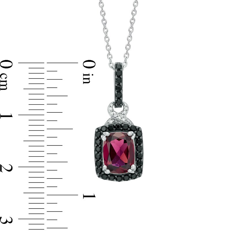 Main Image 2 of Cushion-Cut Rhodolite Garnet, Black Spinel and Diamond Accent Frame Pendant in Sterling Silver