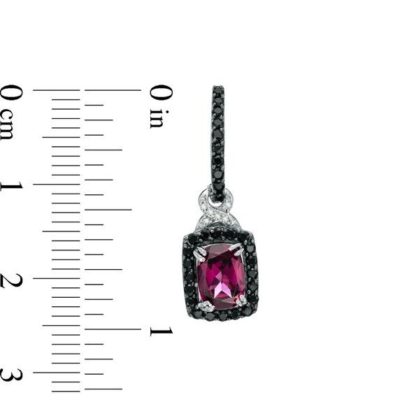 Cushion-Cut Rhodolite Garnet, Black Spinel and Diamond Accent Drop Earrings in Sterling Silver