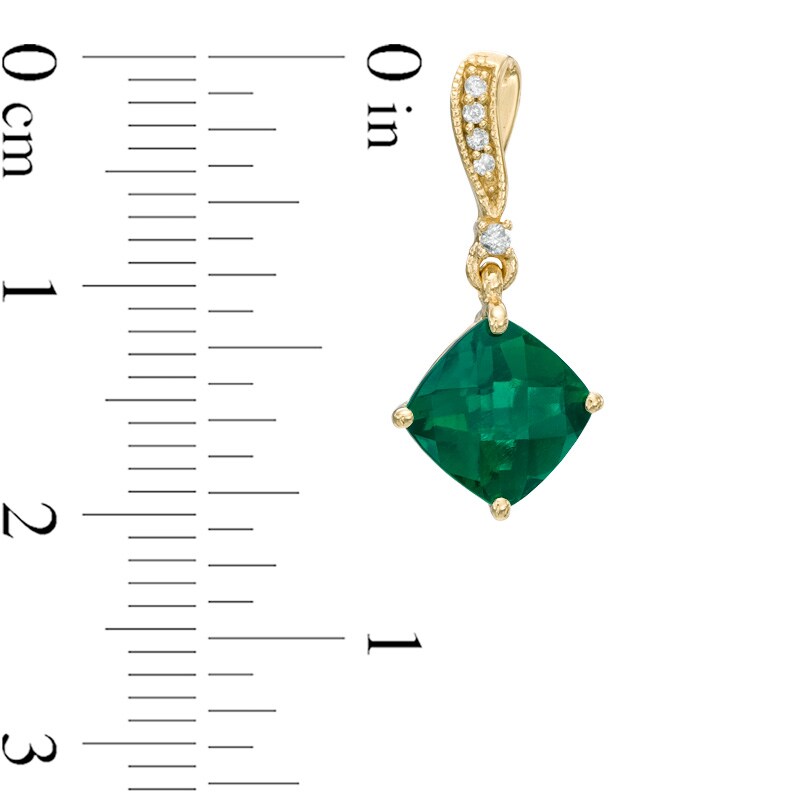 7.0mm Cushion-Cut Lab-Created Emerald and Diamond Accent Drop Earrings in Sterling Silver with 14K Gold Plate