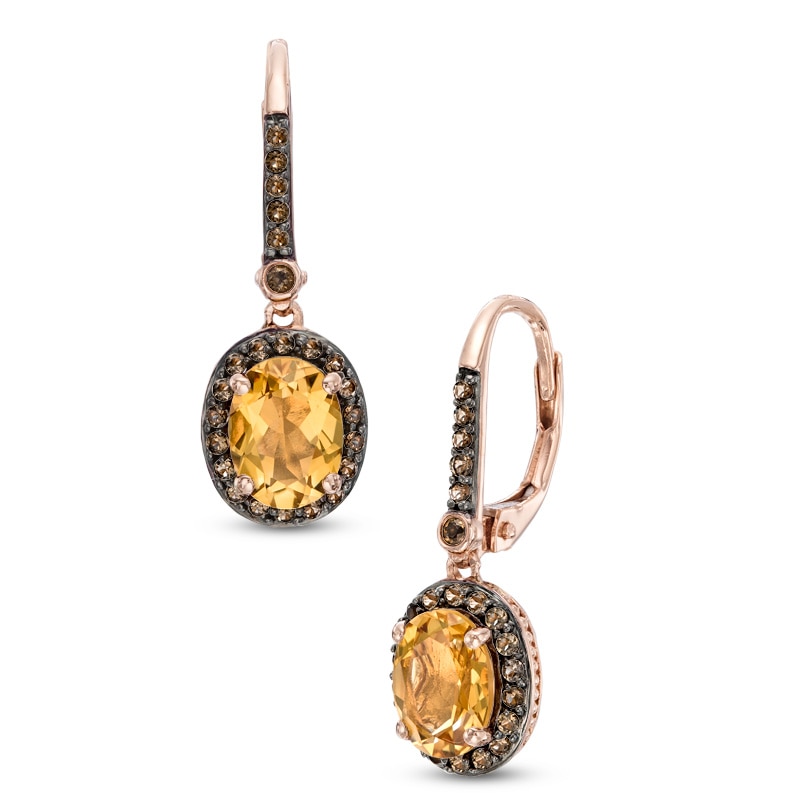 Oval Citrine and Smoky Quartz Frame Drop Earrings in 10K Rose Gold