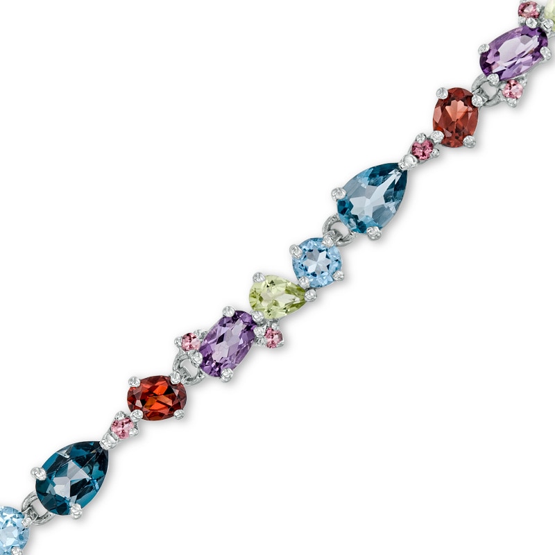 Main Image 1 of Multi-Gemstone Bracelet in Sterling Silver - 7.25"