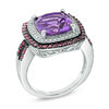 Thumbnail Image 2 of 10.0mm Cushion-Cut Amethyst, Lab-Created Ruby and White Sapphire Ring in Sterling Silver