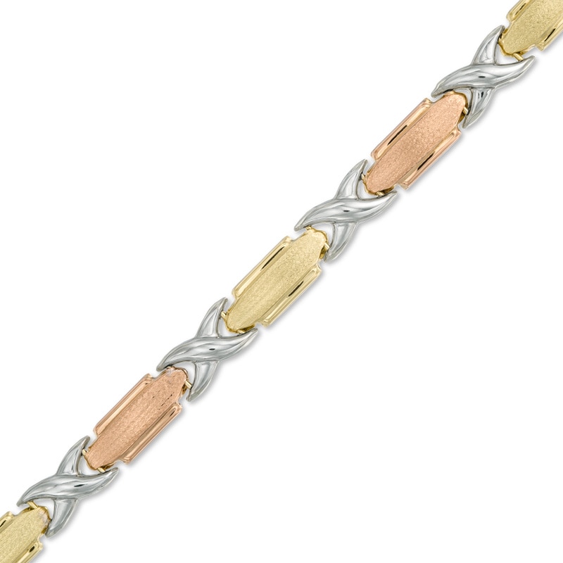 Main Image 1 of "X" Link Bracelet in 10K Tri-Tone Gold - 7.5"