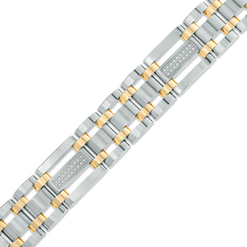Men's 1/4 CT. T.W. Diamond Bracelet in Two-Tone Stainless Steel - 8.75"