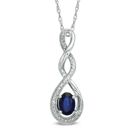 Oval Lab-Created Blue Sapphire and Diamond Accent Infinity Twist Pendant in Sterling Silver