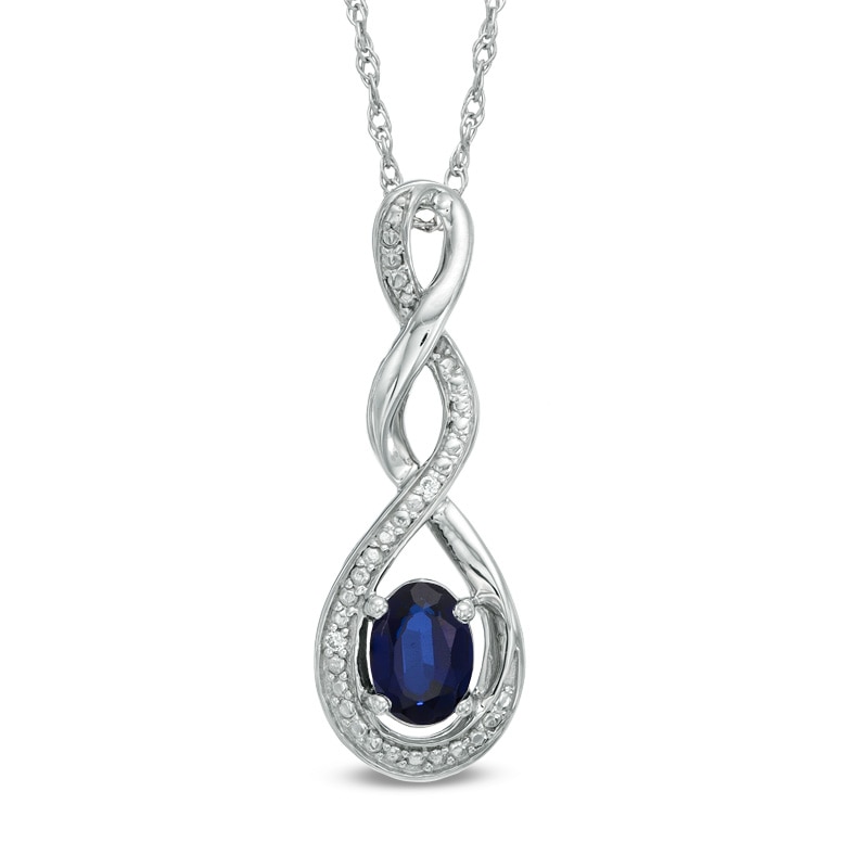 Main Image 1 of Oval Lab-Created Blue Sapphire and Diamond Accent Infinity Twist Pendant in Sterling Silver