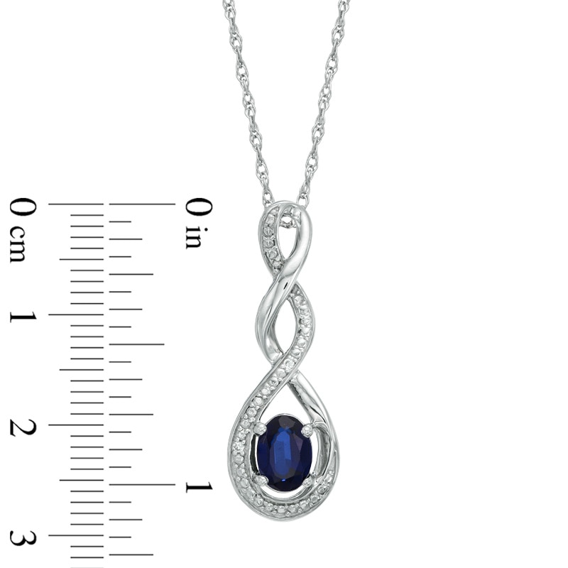 Main Image 2 of Oval Lab-Created Blue Sapphire and Diamond Accent Infinity Twist Pendant in Sterling Silver