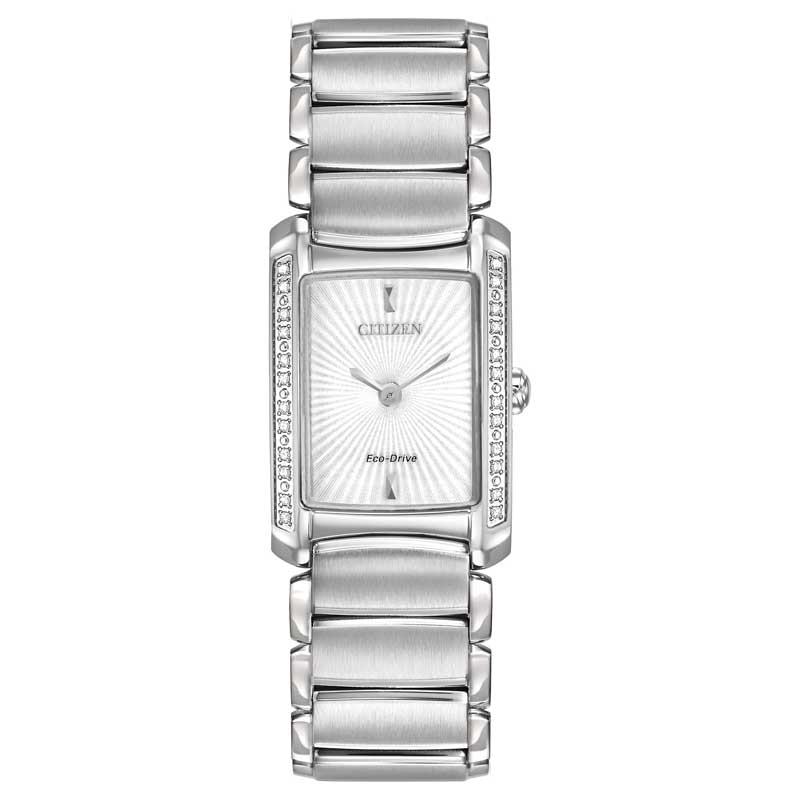 Main Image 1 of Ladies' Citizen Eco-Drive® Euphoria Diamond Accent Watch with Rectangular Silver-Tone Dial (EG2960-57A)