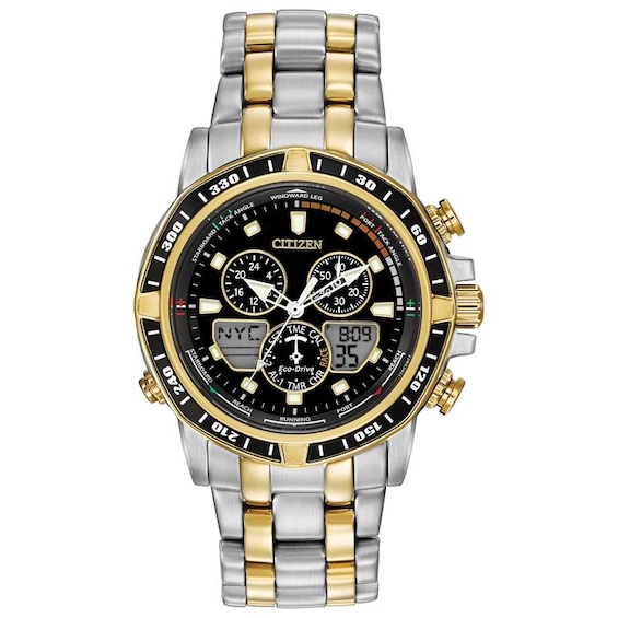 Men's Citizen Eco-DriveÂ® Sailhawk Chronograph Two-Tone Watch with Black Dial (Model: Jr4054-56E)