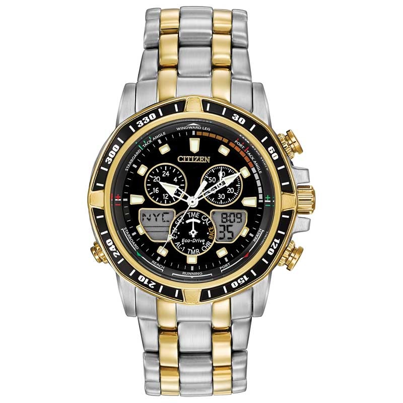 Main Image 1 of Men's Citizen Eco-Drive® Sailhawk Chronograph Two-Tone Watch with Black Dial (Model: JR4054-56E)