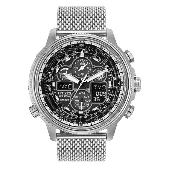 Men's Citizen Eco-Drive® World Time Navihawk A-T Alarm Chronograph Watch with Black Dial (Model: JY8030-83E)