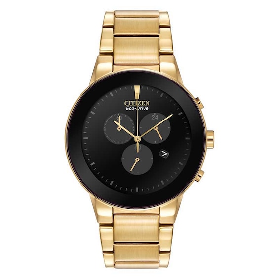 Men's Citizen Eco-Drive® Axiom Chronograph Gold-Tone Watch with Black Dial (Model: AT2242-55E) Men's Citizen Eco-Drive® Axiom Chronograph Gold-Tone Watch with Black Dial (Model: AT2242-55E)