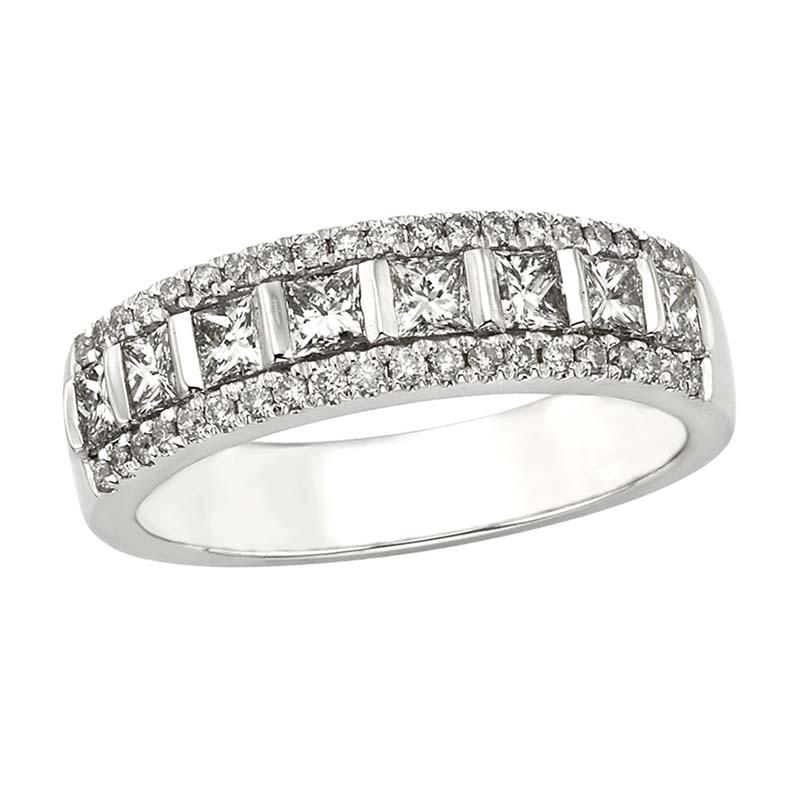 Main Image 1 of 7/8 CT. T.W. Certified Princess-Cut Diamond Anniversary Band in 14K White Gold (I/I2)