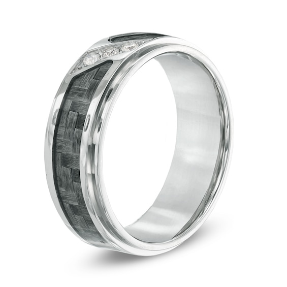 1/10 CT. T.w. Diamond Three Stone Grey Carbon Fiber Comfort Fit Stainless Steel Wedding Band