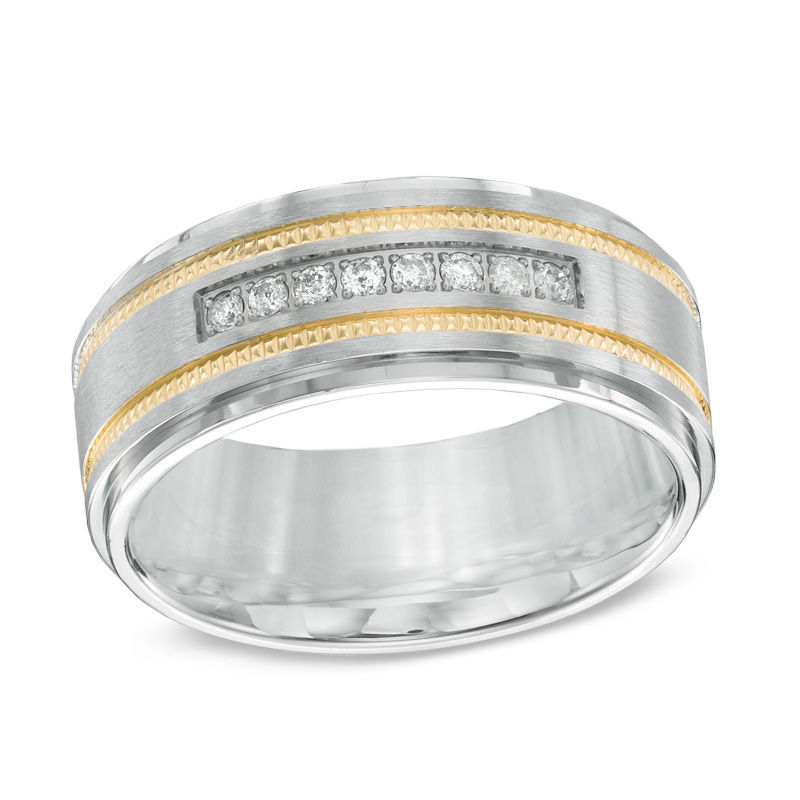 1/6 CT. T.W. Diamond Comfort Fit Two-Tone Stainless Steel Wedding