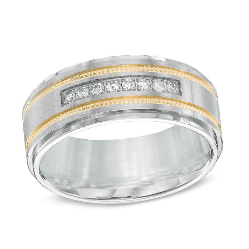 Men's 1/6 CT. T.W. Diamond Comfort Fit Two-Tone Stainless Steel Wedding Band