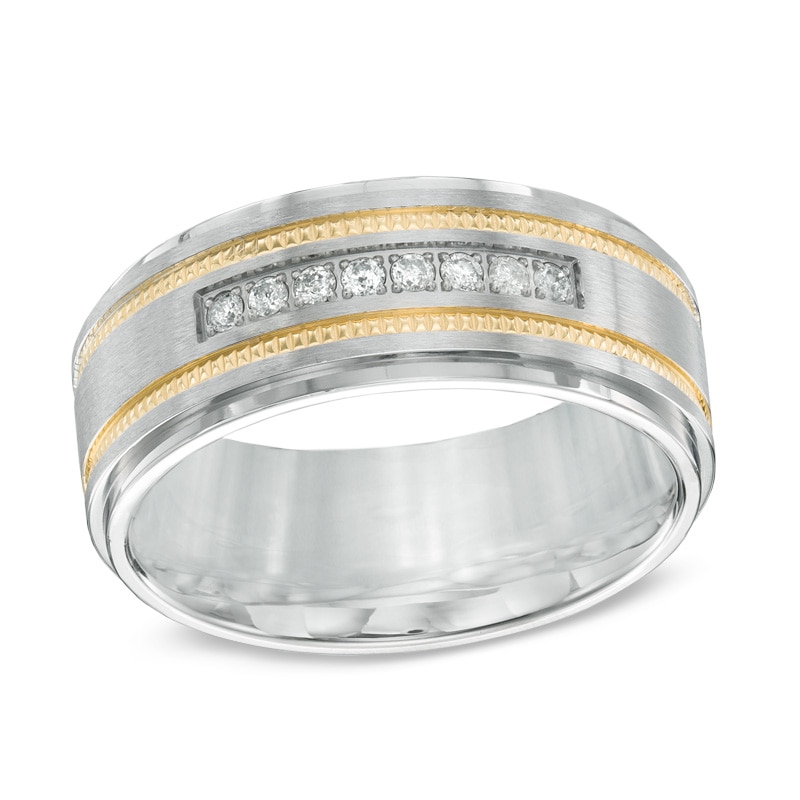 Main Image 1 of 1/6 CT. T.W. Diamond Comfort Fit Two-Tone Stainless Steel Wedding Band