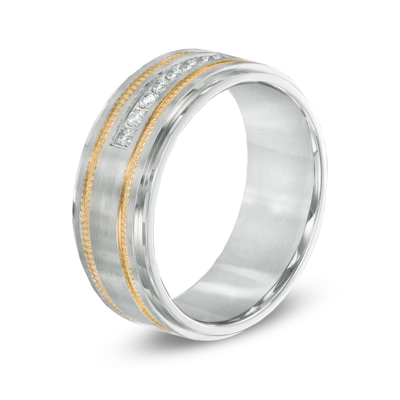 Men's 1/6 CT. T.W. Diamond Comfort Fit Two-Tone Stainless Steel Wedding Band
