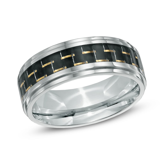 Men's 9.0mm Black Carbon Fiber Comfort Fit Stainless Steel Wedding Band