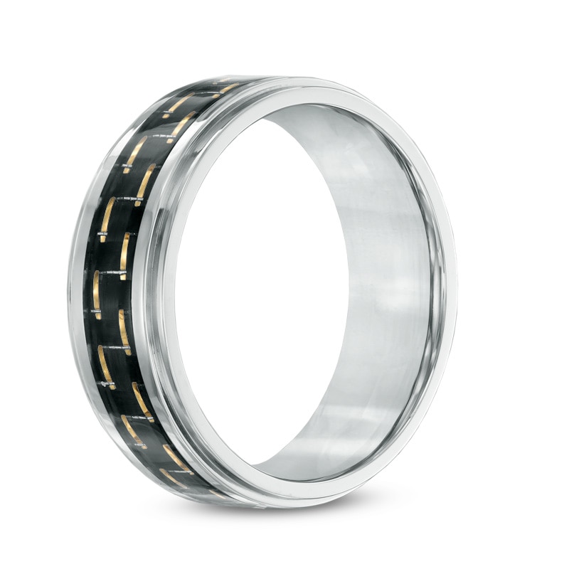 Main Image 2 of 9.0mm Black Carbon Fiber Comfort Fit Stainless Steel Wedding Band
