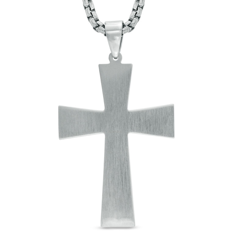 Men's Diamond Accent Cross Pendant in Stainless Steel - 24"