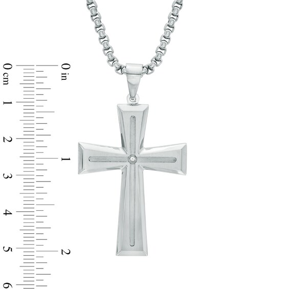 Men's Diamond Accent Cross Pendant in Stainless Steel - 24"