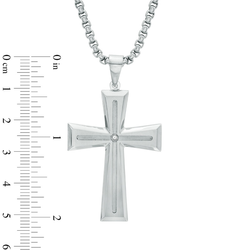 Men's Diamond Accent Cross Pendant in Stainless Steel - 24"