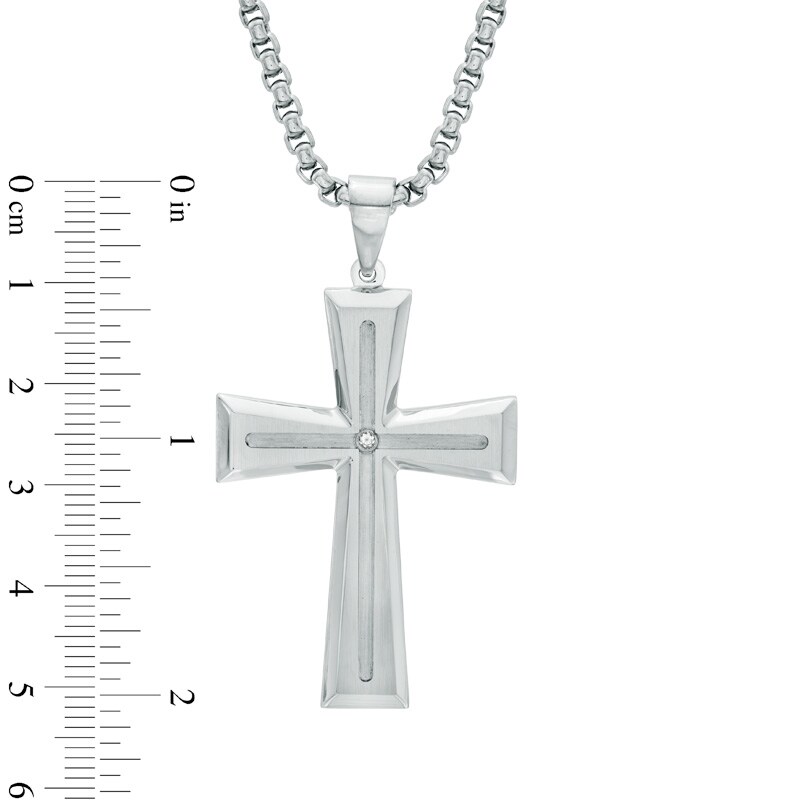 Main Image 3 of Men's Diamond Accent Cross Pendant in Stainless Steel - 24"