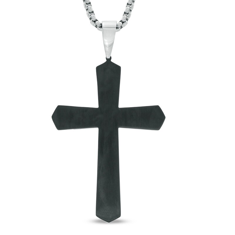 Main Image 2 of Men's Lord's Prayer Tablet Cross Pendant in Two-Tone Stainless Steel - 24"