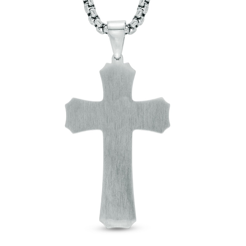 Men's Carbon Fiber Stacked Cross Pendant in Two-Tone Stainless Steel - 24"