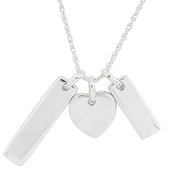 Personality Charms Three Piece Rectangle, Heart and Long Rectangle Starter Pendant in Sterling Silver
