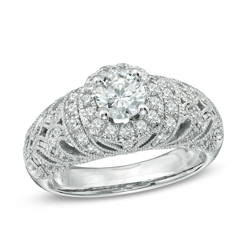 1 CT. T.W. Diamond Vintage-Style Frame Engagement Ring in 14K White Gold