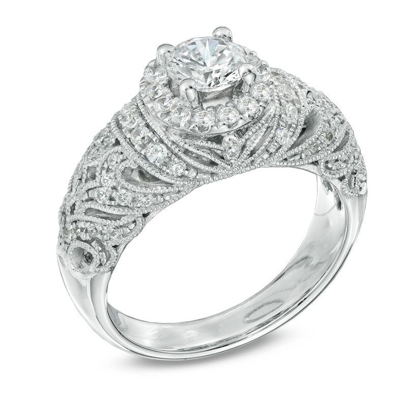 1 CT. T.W. Diamond Vintage-Style Frame Engagement Ring in 14K White Gold