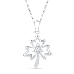Lab-Created White Sapphire Maple Leaf Pendant in Sterling Silver