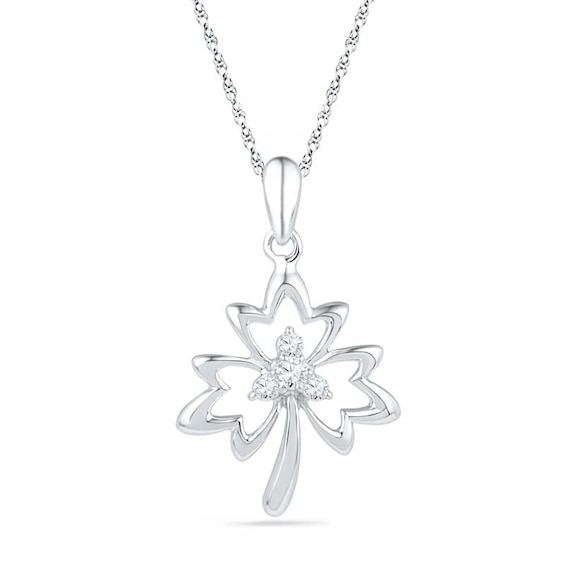 Lab-Created White Sapphire Maple Leaf Pendant in Sterling Silver