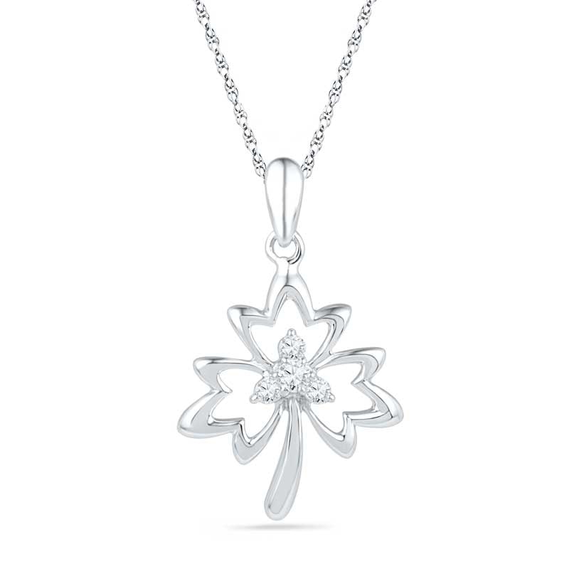 Main Image 1 of Lab-Created White Sapphire Maple Leaf Pendant in Sterling Silver