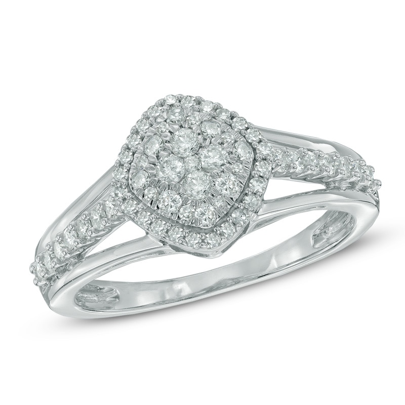 1/2 CT. T.W. Diamond Tilted Square Cluster Ring in 10K White Gold