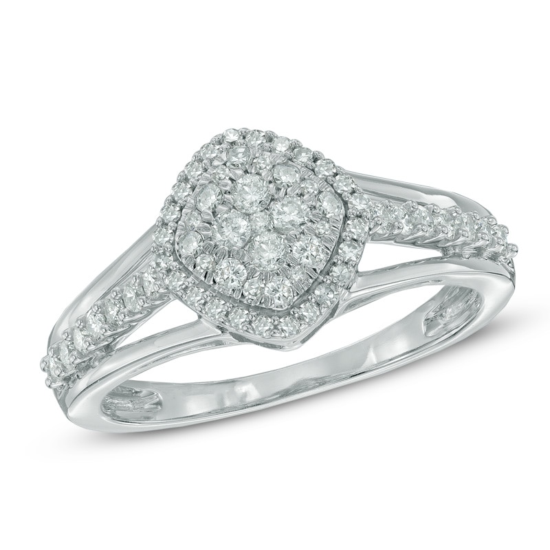 Main Image 1 of 1/2 CT. T.W. Diamond Tilted Square Cluster Ring in 10K White Gold