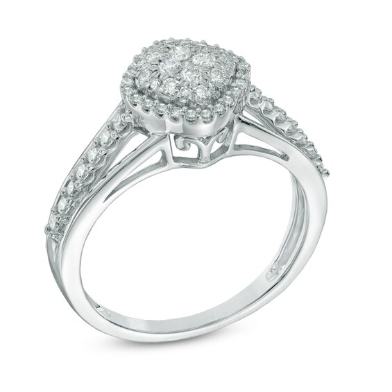 1/2 CT. T.w. Diamond Tilted Square Cluster Ring in 10K White Gold