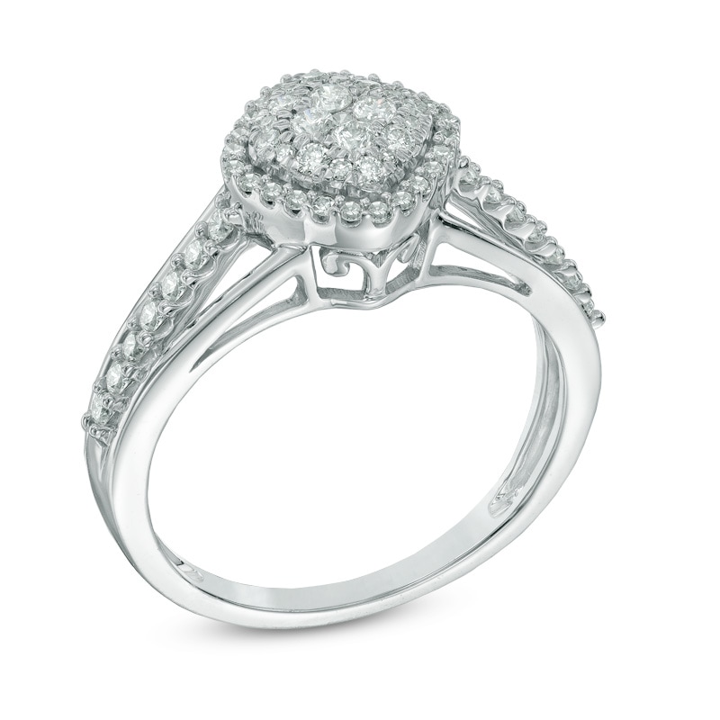 Main Image 2 of 1/2 CT. T.W. Diamond Tilted Square Cluster Ring in 10K White Gold