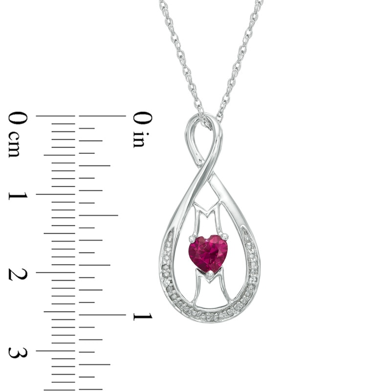 5.0mm Heart-Shaped Lab-Created Ruby and Diamond Accent "MOM" Infinity Pendant in Sterling Silver