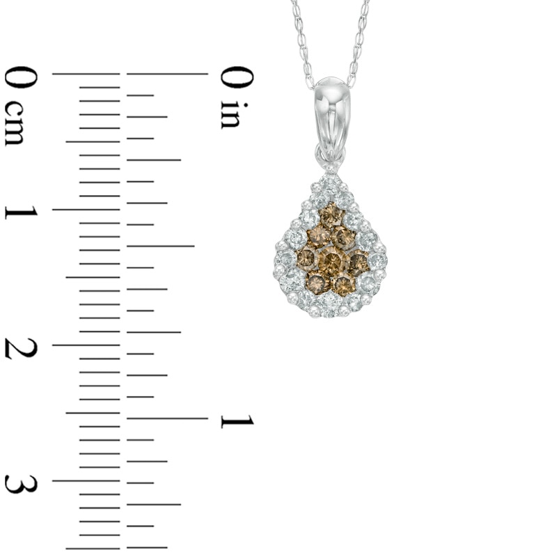Main Image 2 of 1/2 CT. T.W. Champagne and White Diamond Cluster Teardrop Pendant in 14K White Gold