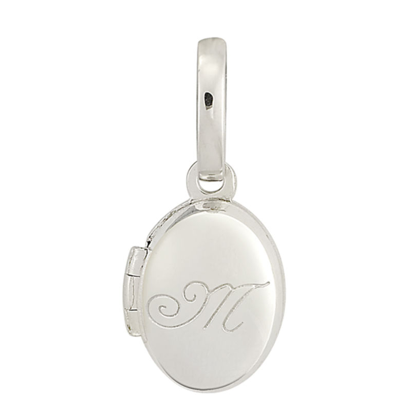 Main Image 1 of Personality Charms Cursive "M" Initial Oval Locket Charm in Sterling Silver