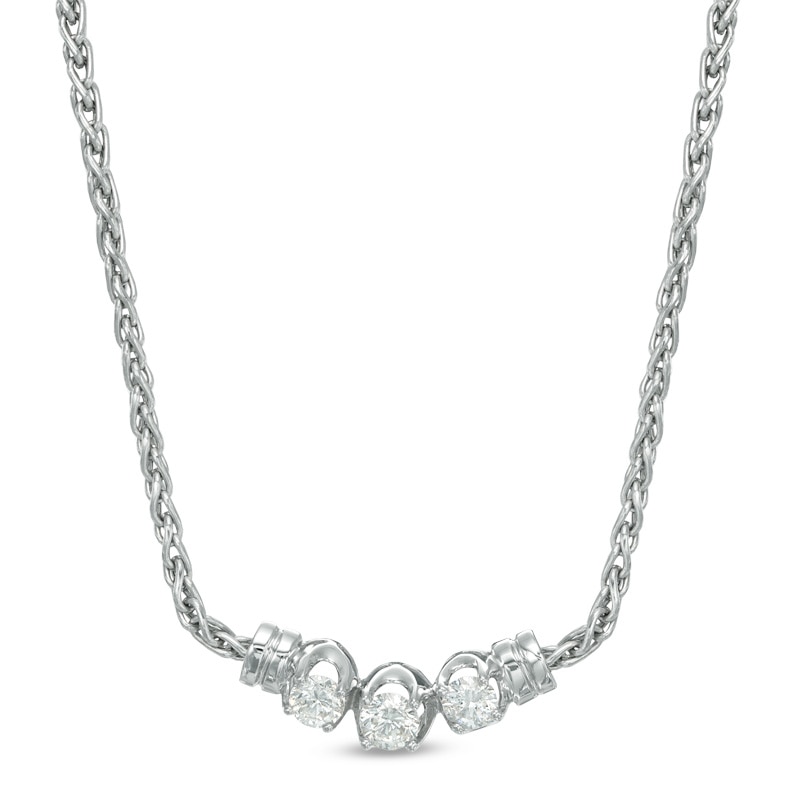 1/2 CT. T.W. Diamond Three Stone Necklace in 14K White Gold - 16"
