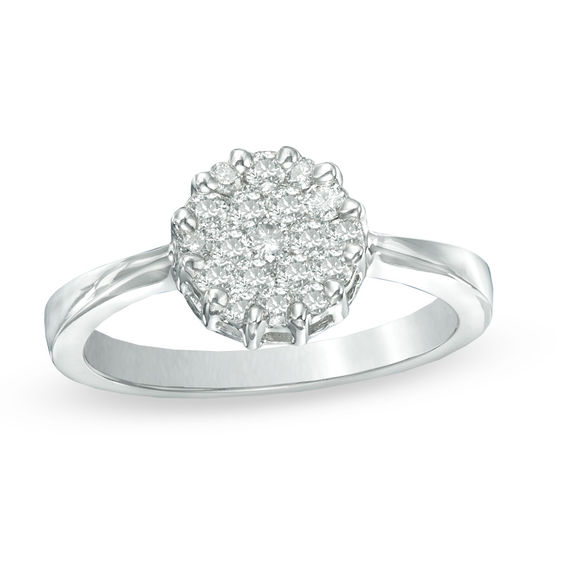 One Carat Diamond Cluster Engagement Ring in 14k White Gold