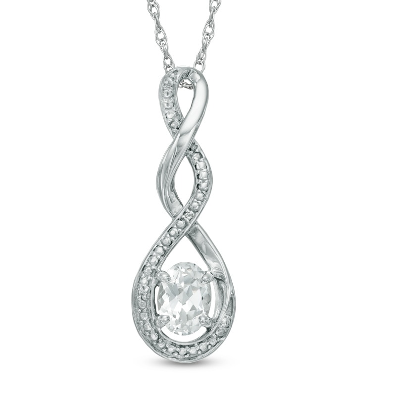 Main Image 1 of Oval Lab-Created White Sapphire and Diamond Accent Infinity Twist Pendant in Sterling Silver