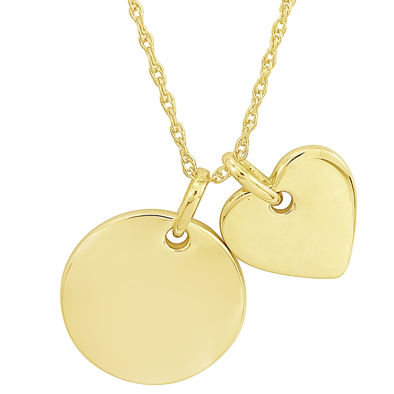 Personality Charms Two Piece Heart and Round Disk Starter Pendant in 10K Gold