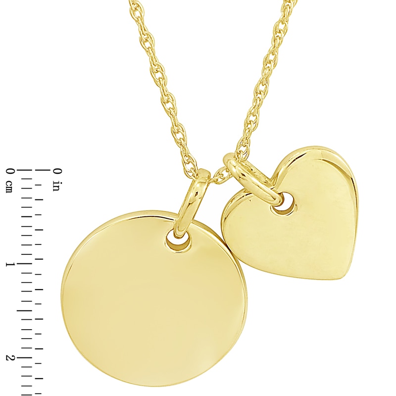 Personality Charms Two Piece Heart and Round Disk Starter Pendant in 10K Gold