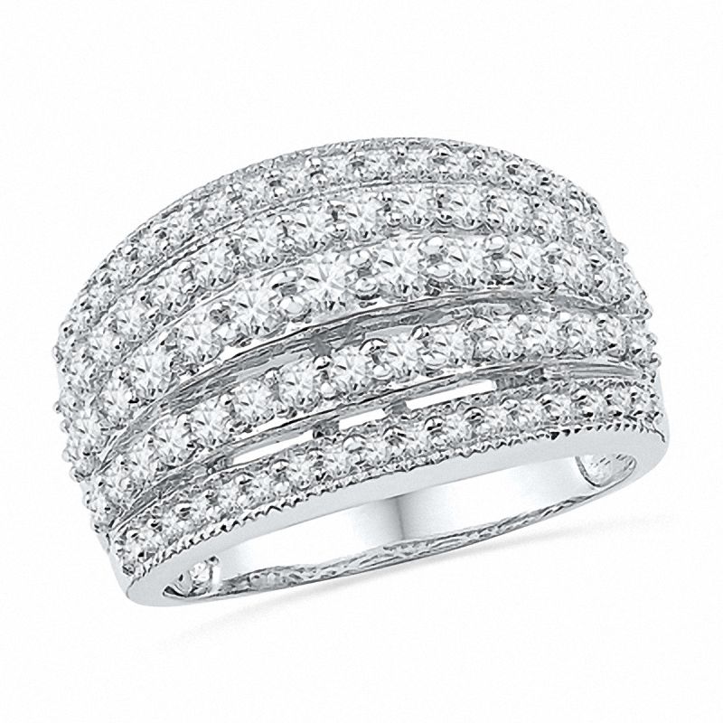 Main Image 1 of 1-1/4 CT. T.W. Diamond Vintage-Style Multi-Row Ring in 10K White Gold